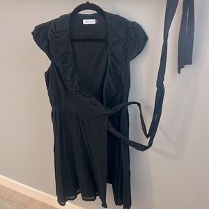 Calvin Klein Black Ruffle Wrap Dress